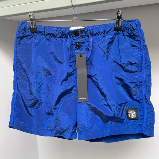 Stone Island Electric Blue Nylon Metal Patch Swim Shorts - Small 30W