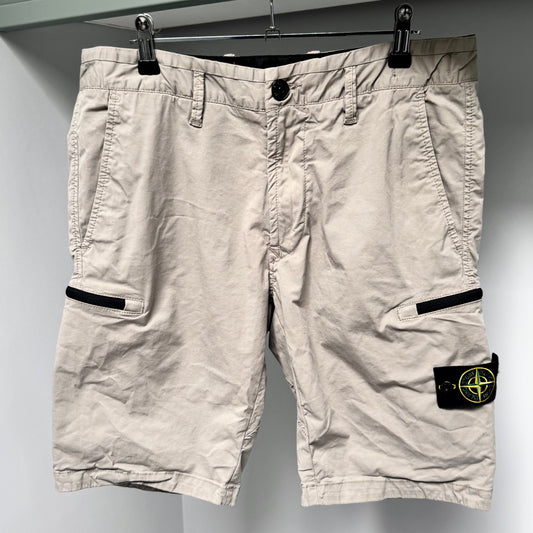 Stone Island Beige Brushed Organic Cotton Bermuda Cargo Shorts - 34W Slim Fit