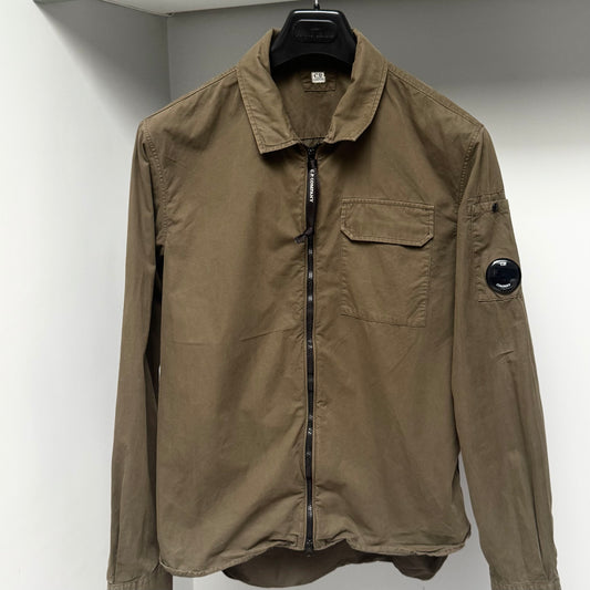 CP Company Green Organic Gabardine Full Zip Lens Overshirt - Medium