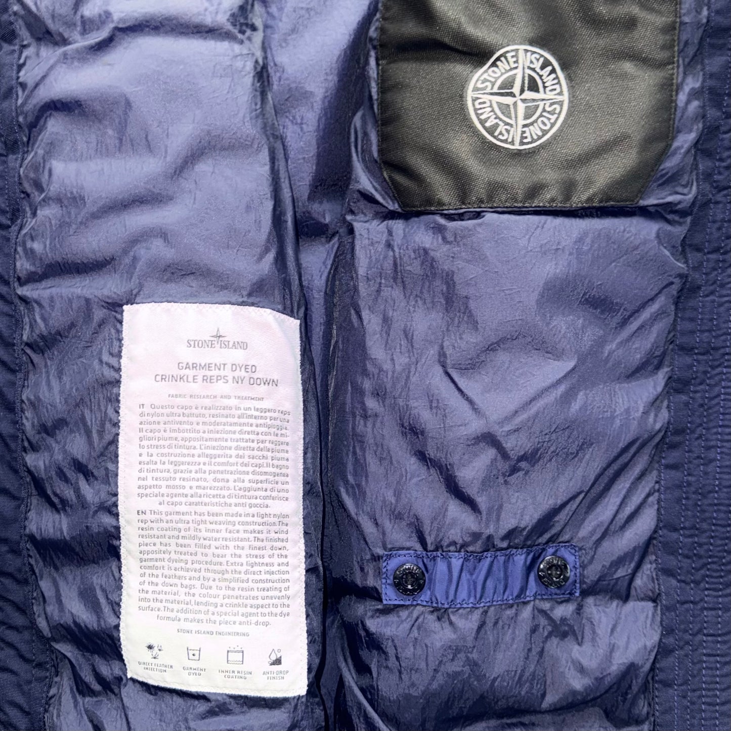 Stone Island Garment Dyed Crinkle Reps NY Down Full Zip Badge Jacket - XL ptp23.5”