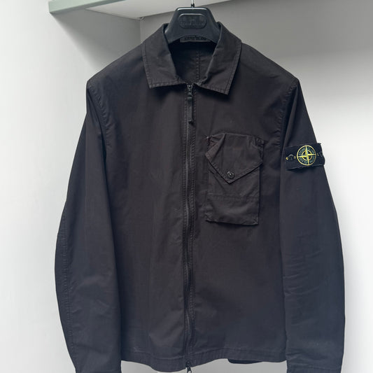 Stone Island Black Supima Cotton Twill Stretch Full Zip Overshirt - Medium