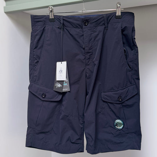 CP Company x Emporio Armani Navy Blue Dyshell Stretch Lens Bermuda Shorts - Medium 32W