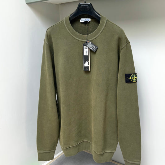 Stone Island Green Diagonal Fleece Old Effect Pullover Sweatshirt - XXL ptp26.5”