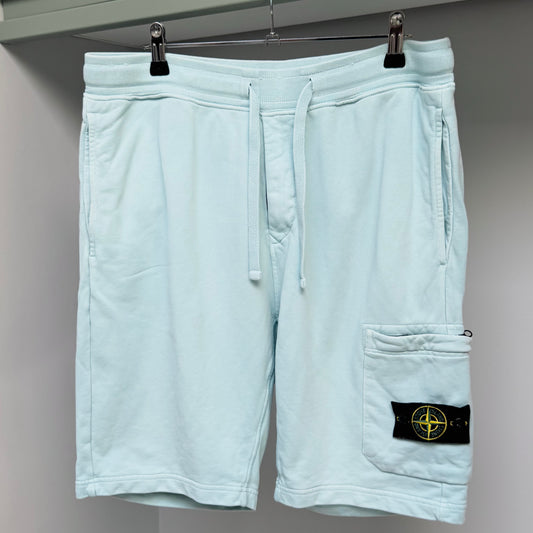 Stone Island Light Blue Organic Cotton Fleece Shorts - Large 34W