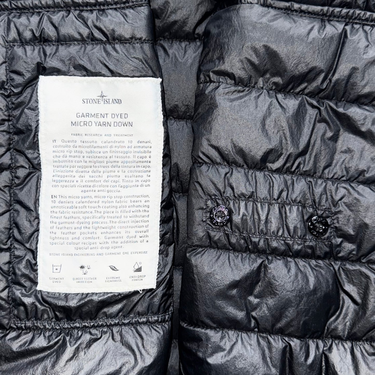 Stone Island Garment Dyed Micro Yarn Down Full Zip Badge Gilet - Medium ptp19.5”