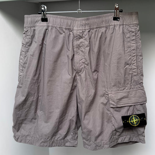 Stone Island Dove Grey Stretch Cotton Tela Paracadute Bermuda Cargo Shorts - 34W Comfort Fit