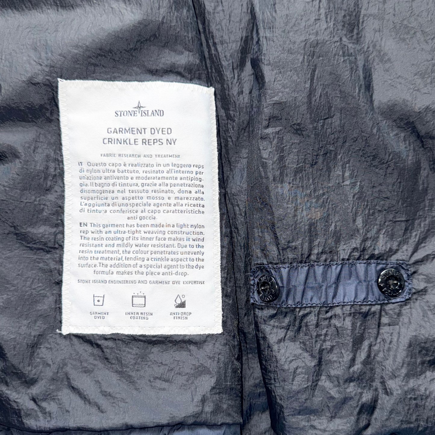 Stone Island Garment Dyed Crinkle Reps NY Badge Jacket - Large ptp22.5”