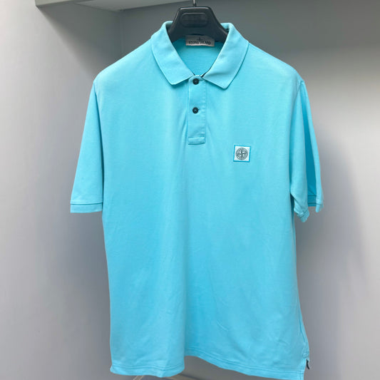Stone Island Turquoise Blue Organic Cotton Pique Short Sleeve Polo Shirt - Large ptp21”