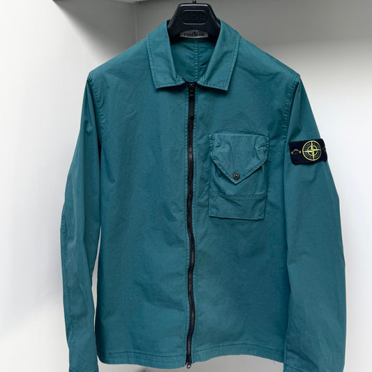 Stone Island Petrol Green Organic Cotton Stretch Full Zip Overshirt - XL