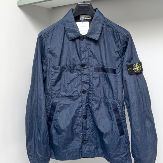 Stone Island Marine Blue SI PA/PL Seersucker-TC Button Up Overshirt - Medium