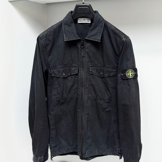 Stone Island Black Old Effect Full Zip Badge Overshirt - Medium ptp21”