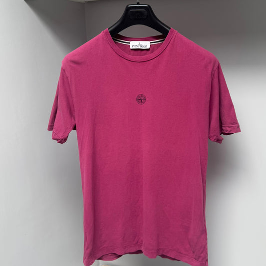 Stone Island Pink Compass Spellout Logo T shirt - Medium ptp20”
