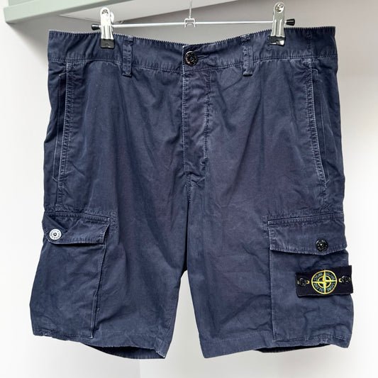 Stone Island Navy Blue Brushed Organic Cotton Canvas Bermuda Cargo Shorts - 36W Slim Fit
