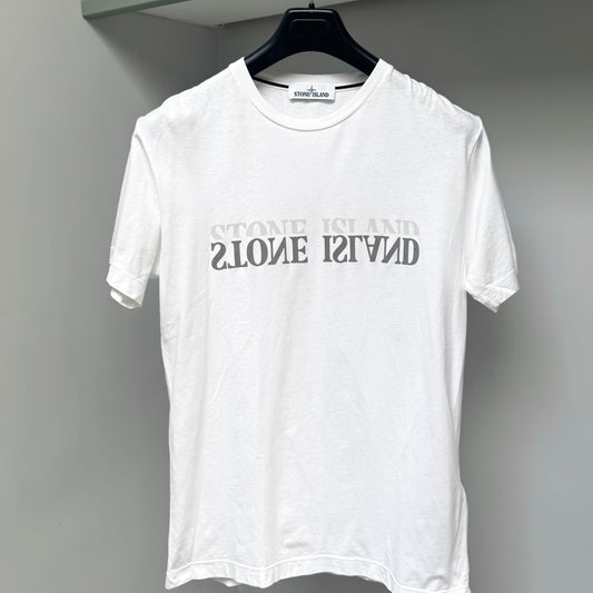 Stone Island White Reflective Print Logo T shirt - Medium