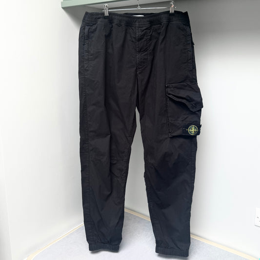 Stone Island Black Stretch Cotton Cargo Trousers - 36W 31L Regular Tapered Fit
