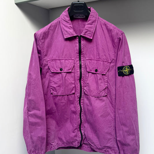 Stone Island Magenta Purple Cotton Full Zip Overshirt - Large