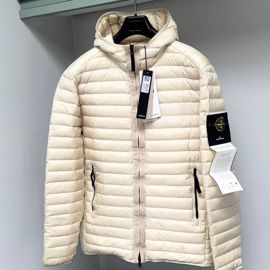 Stone Island Plaster Beige Loom Woven Chambers R-Nylon Down-TC Full Zip Jacket - XL ptp24”