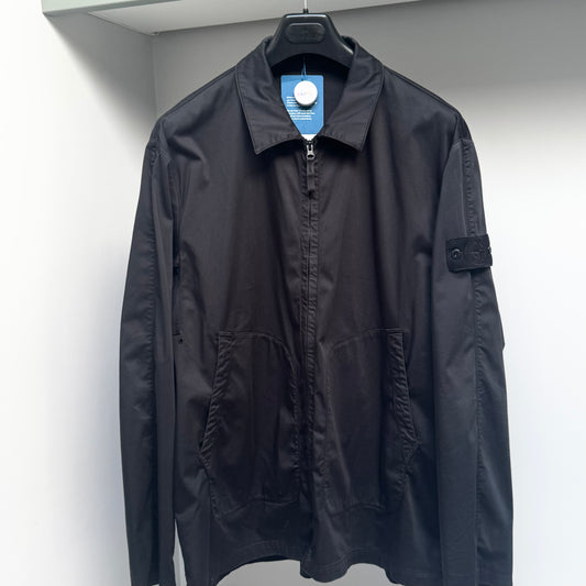 Stone Island Black Ghost Piece Stretch Cotton Lyocell Satin Full Zip Overshirt - XXL