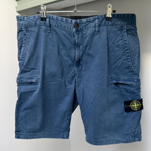 Stone Island Blue Brushed Organic Cotton Canvas Bermuda Cargo Shorts - 36W Slim Fit