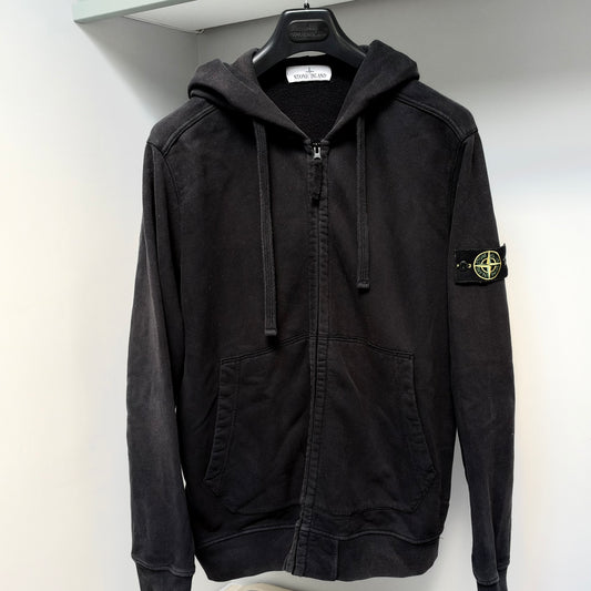 Stone Island Black Organic Cotton Fleece Full Zip Hoodie - XL