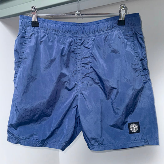 Stone Island Blue Nylon Metal Patch Swim Shorts - Small 30W