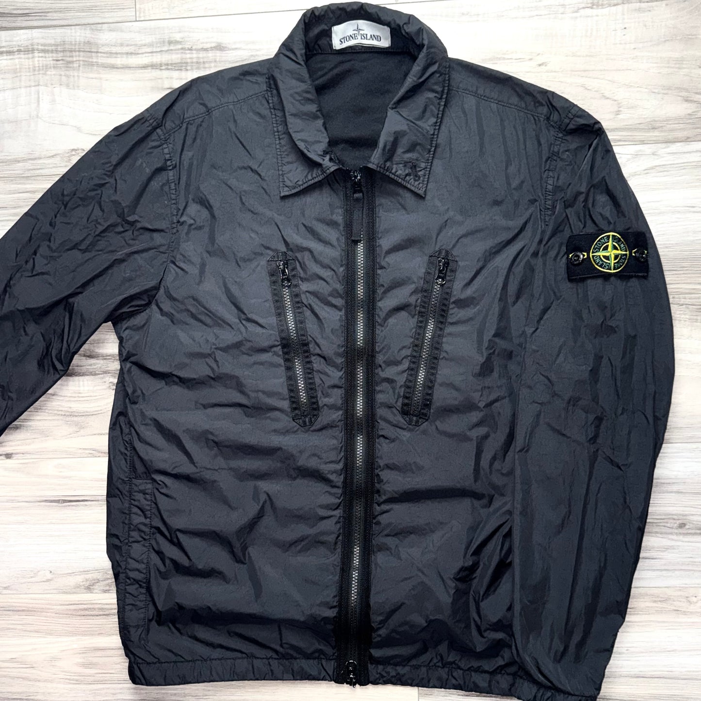 Stone Island Crinkle Reps Full Zip Badge Overshirt - Medium ptp21.5”