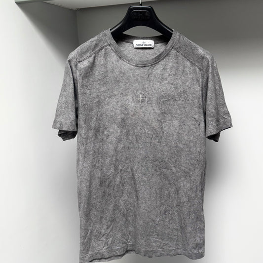 Stone Island Grey Dust Treatment Embroidered Logo T shirt - Small