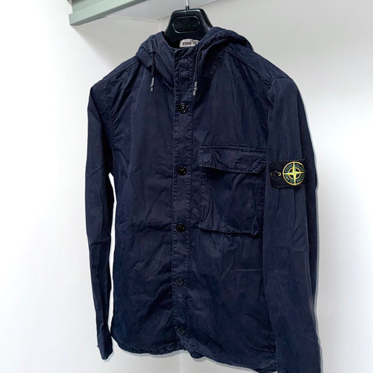 Stone Island Hooded Tela Smerigliata Button Up Badge Overshirt - Small ptp20”