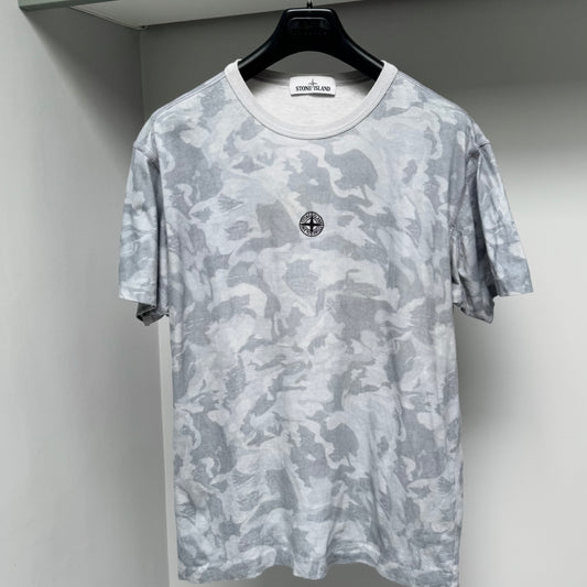Stone Island Grey Big Loom Camo Embroidered Compass Logo T shirt - Medium ptp20.5”