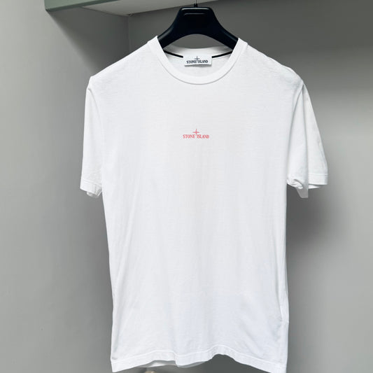 Stone Island White Graphic Print Logo T shirt - Small ptp19”