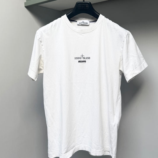 Stone Island White Archivio ‘Raso Gommato Cover Colorato’ Organic Cotton T shirt - Small