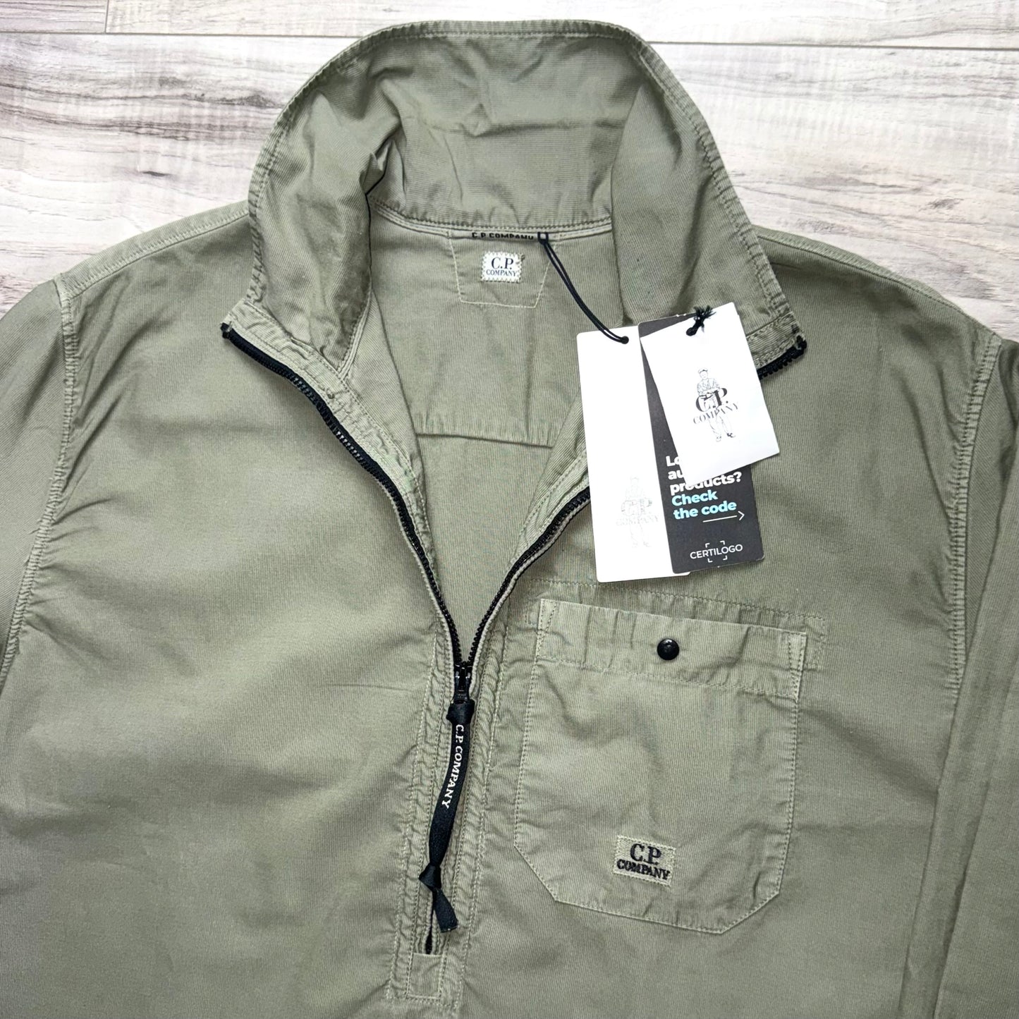 CP Company Embroidered Logo Half Zip Pullover Overshirt - Large ptp22.5”