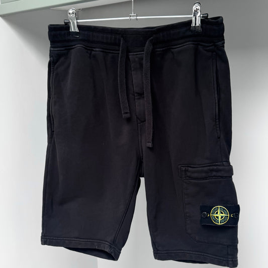 Stone Island Black Organic Cotton Fleece Shorts - Small 30W