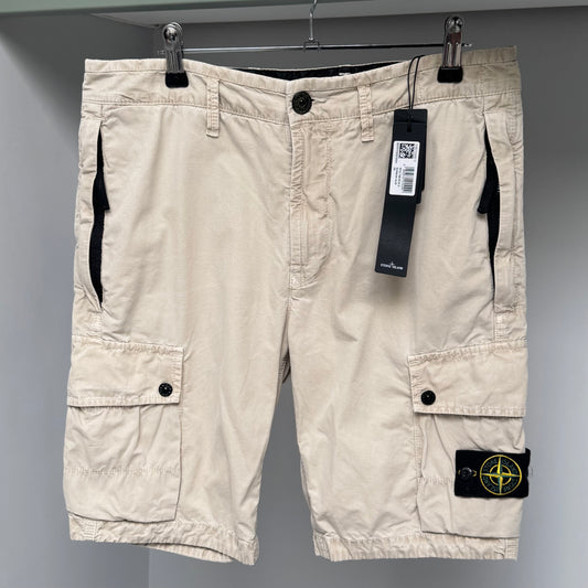 Stone Island Beige Brushed Organic Cotton Canvas Bermuda Cargo Shorts - 31W Slim Fit