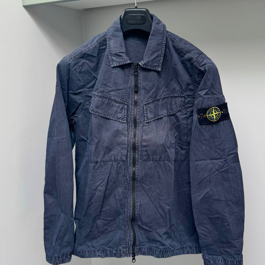 Stone Island Navy Blue Old Effect Full Zip Overshirt - Small ptp20”