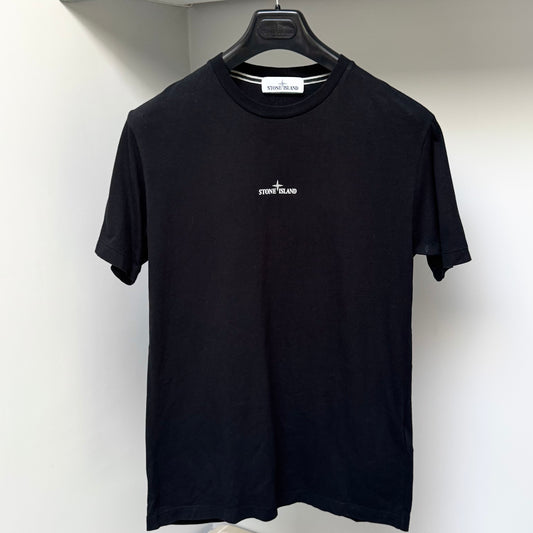 Stone Island Black Graphic Print Logo T shirt - Small ptp19”