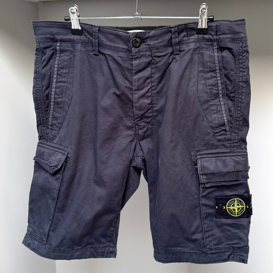 Stone Island Navy Blue Canvas Bermuda Cargo Shorts - 33W Slim Fit