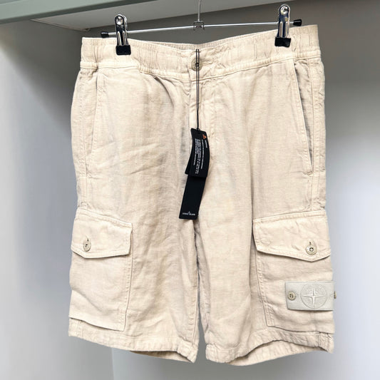 Stone Island Beige Ghost Diagonal Linen Cargo Shorts - Small 30W Regular Fit