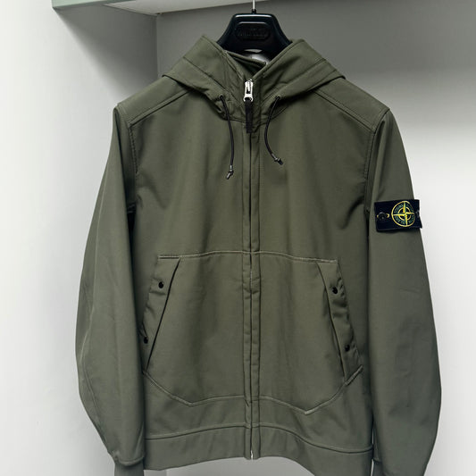 Stone Island Green Soft Shell-R Full Zip Jacket - Large