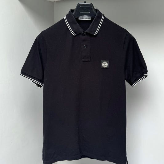 Stone Island Black Organic Cotton Pique Short Sleeve Polo Shirt - Medium