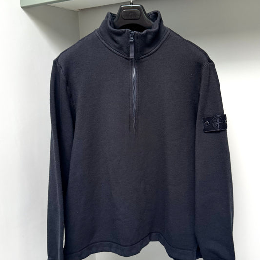 Stone Island Navy Blue Ghost Piece Lana Wool Fleece Half Zip Pullover Sweatshirt - XL