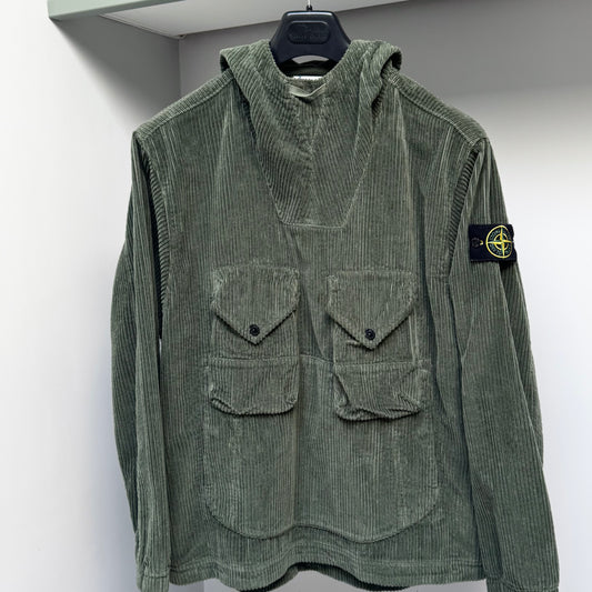 Stone Island Green Hooded Cotton Corduroy 400 Pullover Smock Overshirt - Small