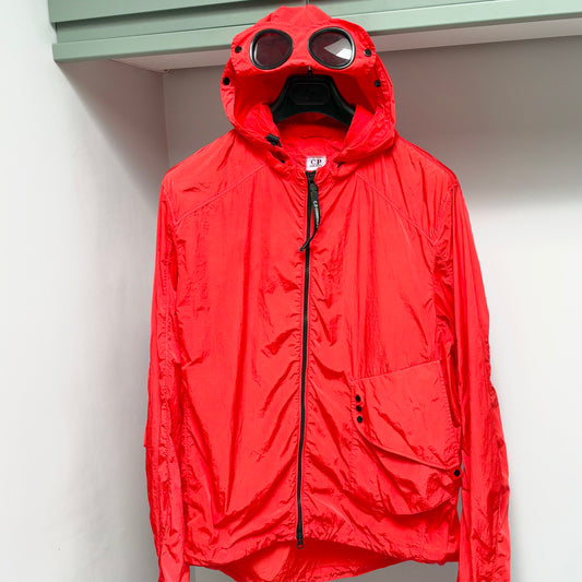 CP Company Red Hooded Chrome Nylon Full Zip Goggle Overshirt - XL