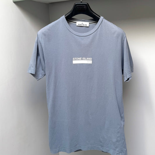 Stone Island Powder Blue Spellout Logo T shirt - Small ptp18.5”