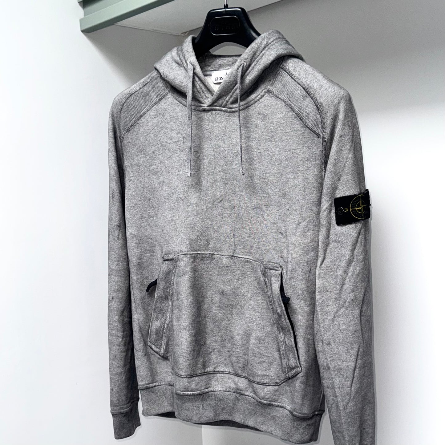 Stone Island Dust Treatment Pullover Badge Hoodie - Small ptp21”