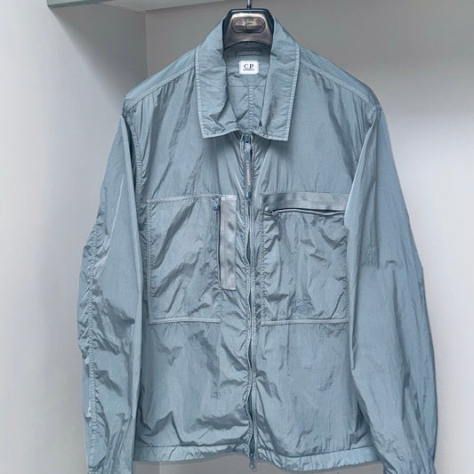 CP Company Blue Chrome-R Nylon Embroidered Logo Full Zip Overshirt - XL ptp23.5”