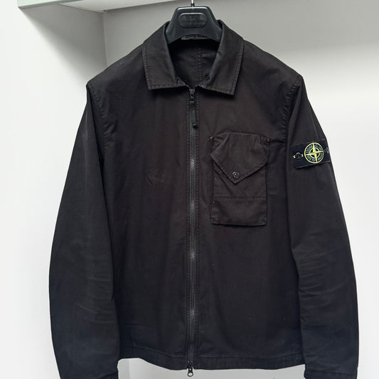 Stone Island Black Cotton Full Zip Overshirt - Medium ptp21.5”