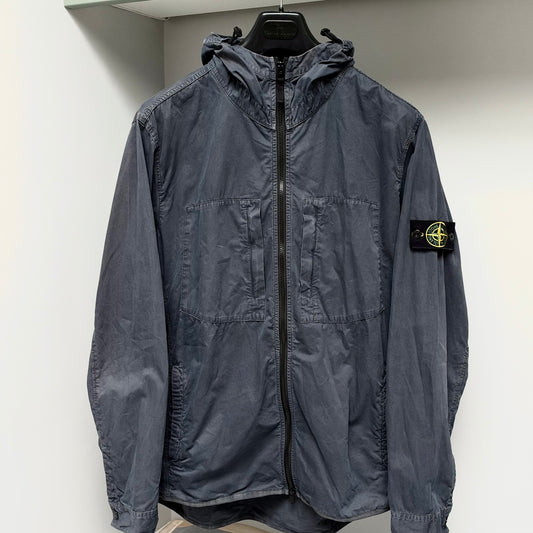 Stone Island Blue Hooded Cotton Full Zip Overshirt - XXL