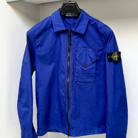 Stone Island Electric Blue Cotton Full Zip Overshirt - Small ptp20”