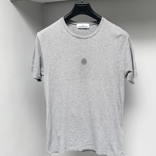 Stone Island Grey Compass Spellout Logo T shirt - Small ptp19”